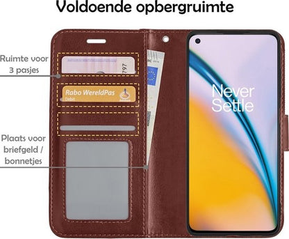 OnePlus Nord 2 Hoesje Bookcase Cover met Kaarthouder - Bruin