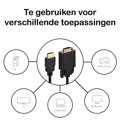 HDMI naar VGA Kabel Adapter Converter - HDMI VGA Kabel Omvormer 1080p HD - 1.8 Meter - Zwart