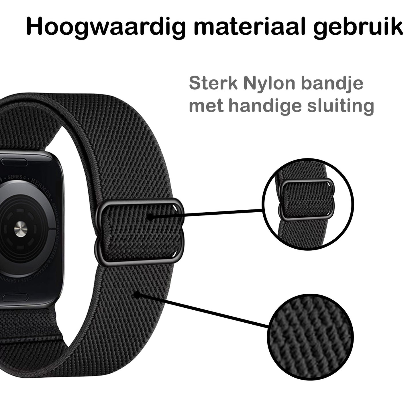 Horloge Bandje Geschikt Voor Apple Watch 1-8 / SE - 42/44/45 mm Bandje Stof - Zwart