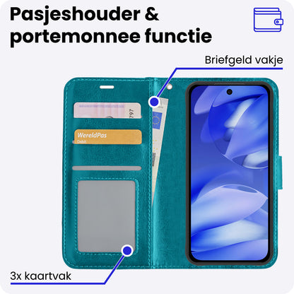 Google Pixel 9a Hoesje Bookcase Cover met Kaarthouder - Turquoise