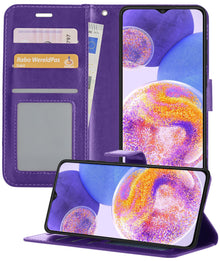 Samsung A23 Hoesje Bookcase Cover met Kaarthouder - Paars