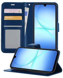 Samsung A17 Hoesje Bookcase Cover met Kaarthouder - Donkerblauw