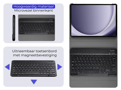 Samsung Galaxy Tab A9 Toetsenbord Hoes met Uitneembaar toetsenbord - Donkerblauw