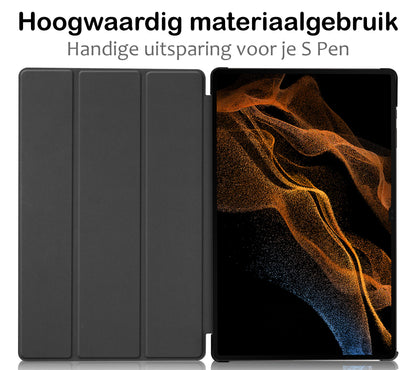 Samsung Galaxy Tab S9 Ultra Trifold Bookcase Hoes met Penhouder voor S Pen - Donkerblauw