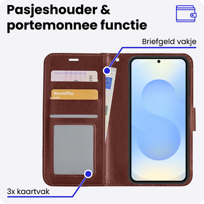 Samsung S25 Hoesje Bookcase Cover met Kaarthouder - Bruin