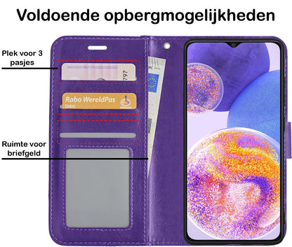 Samsung A23 Hoesje Bookcase Cover met Kaarthouder - Paars