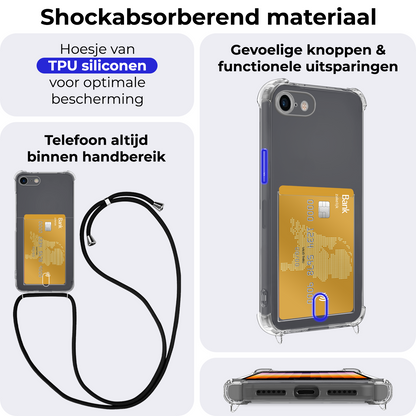 iPhone SE 2020 Hoesje Kaarthouder met Koord Backcover Shockproof - Transparant