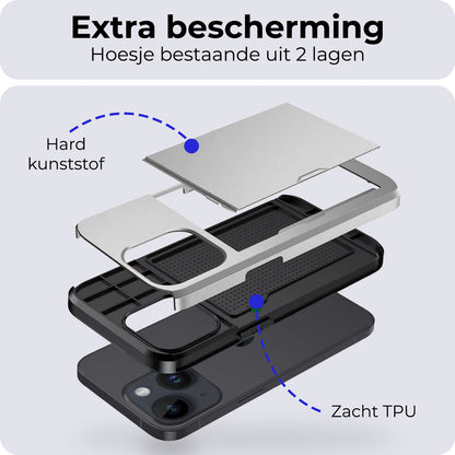 iPhone 15 Plus Hoesje Kaarthouder Hard Case Shockproof - Grijs