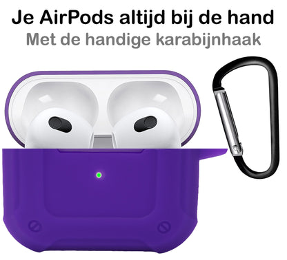 AirPods 3 Hoesje Shock Proof Case Siliconen met Clip - Paars