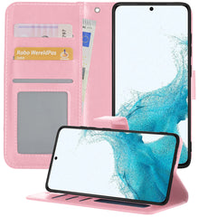 Samsung S22 Hoesje Bookcase Cover met Kaarthouder - Lichtroze