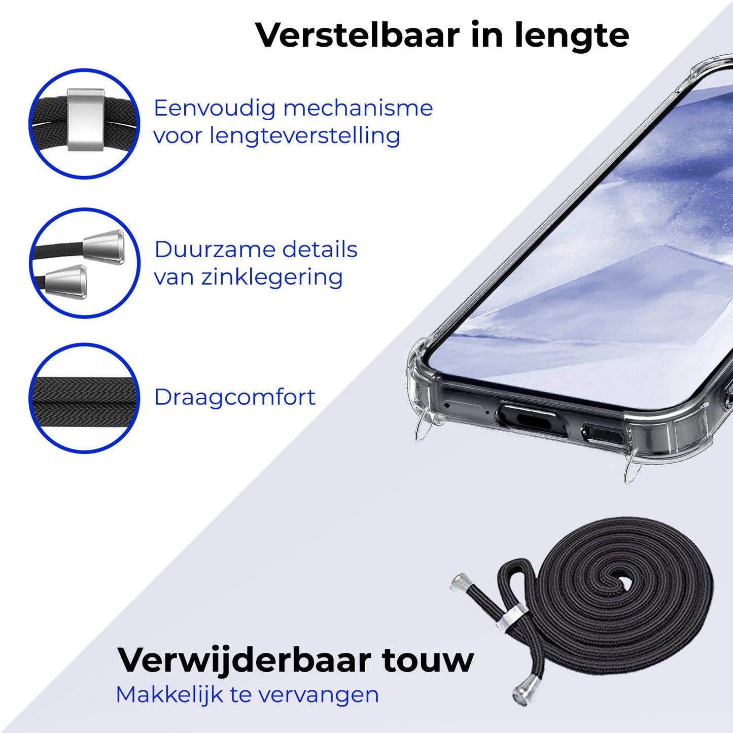 Samsung A55 Hoesje met Koord Siliconen - Transparant