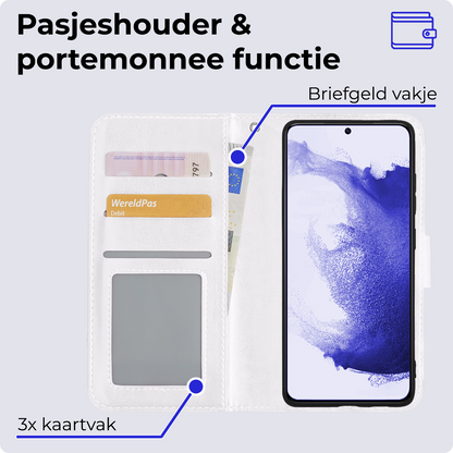 Samsung S22 Hoesje Bookcase Cover Uitneembaar - Wit