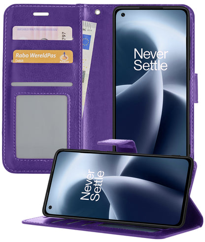 OnePlus Nord 2T Hoesje Bookcase Cover met Kaarthouder - Paars