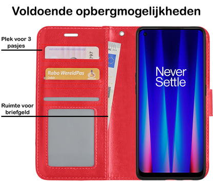 OnePlus Nord CE 2 Hoesje Bookcase Cover met Kaarthouder - Rood