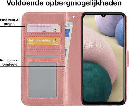 Samsung A12 Hoesje Bookcase Cover met Kaarthouder - Rosé goud