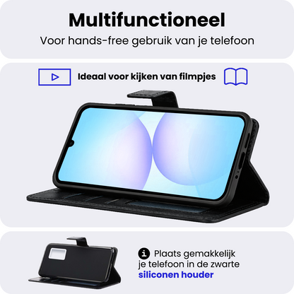Samsung A07 Hoesje Bookcase Cover met Kaarthouder - Zwart