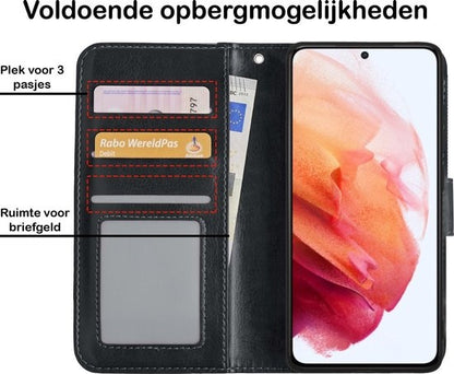 Samsung S21 Hoesje Bookcase Cover met Kaarthouder - Zwart