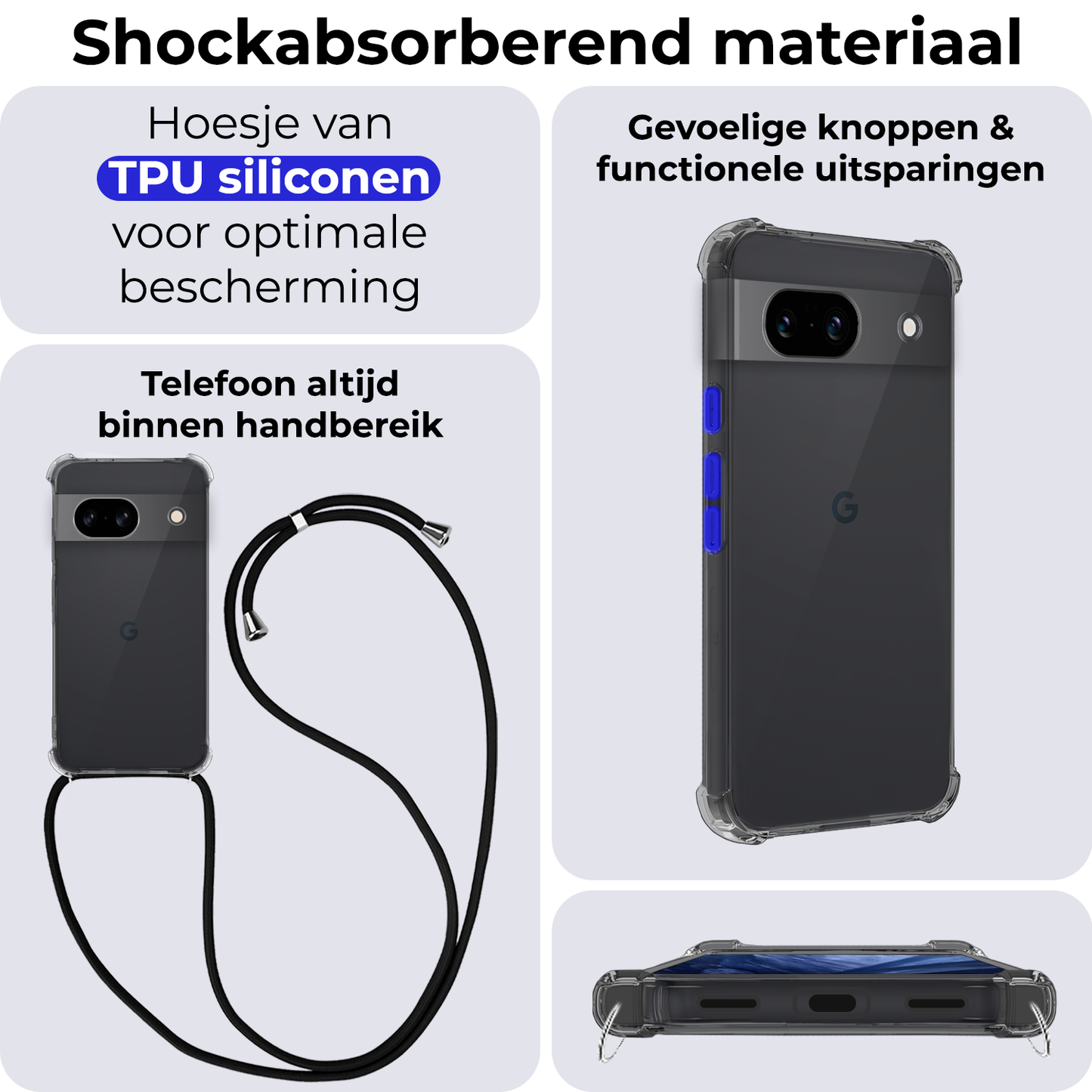 Google Pixel 8a Hoesje met Koord Siliconen - Transparant