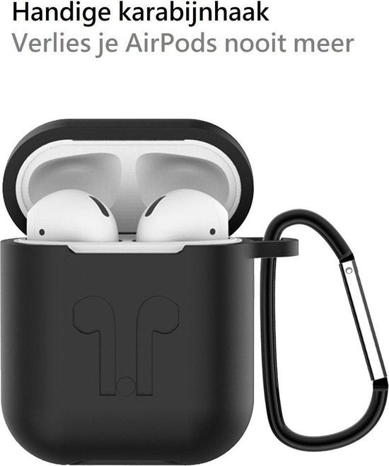 AirPods 1 Hoesje Siliconen 3-in-1 met Clip - Zwart