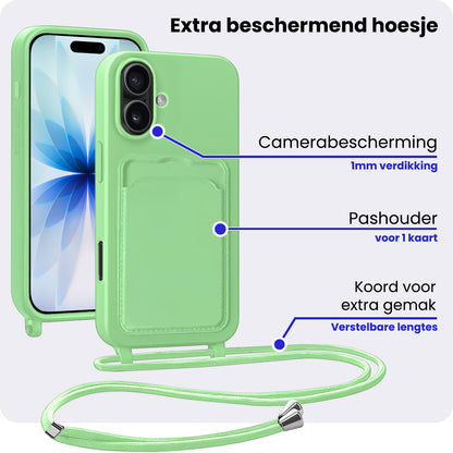 iPhone 17 Hoesje Met Telefoonkoord en Pasjeshouder Siliconen - Groen