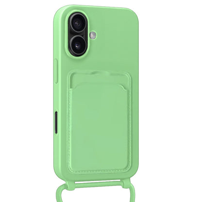 iPhone 16 Plus Hoesje Met Telefoonkoord en Pasjeshouder Siliconen - Groen