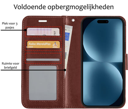 iPhone 15 Hoesje Book Case Kunstleer - Bruin