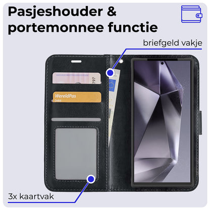 Samsung S24 Ultra Hoesje Bookcase Cover met Kaarthouder - Zwart