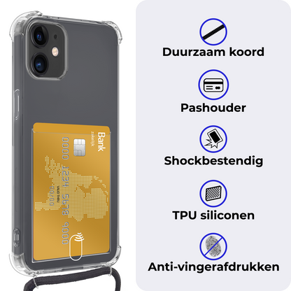 iPhone 12 Mini Hoesje Kaarthouder met Koord Backcover Shockproof - Transparant