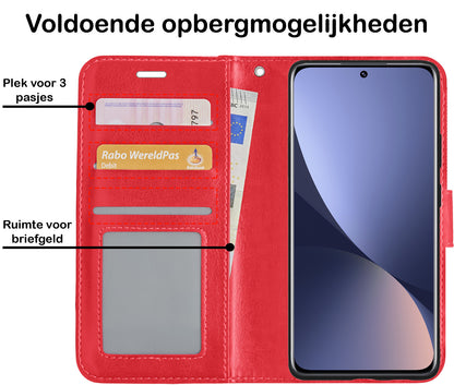 Xiaomi 12 Hoesje Bookcase Cover met Kaarthouder - Rood