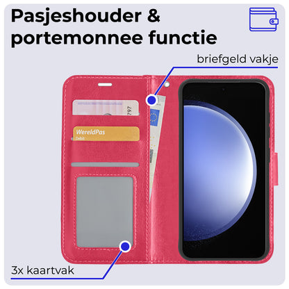 Samsung S23 FE Hoesje Bookcase Cover met Kaarthouder - Donkerroze