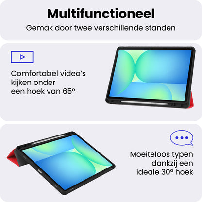 Samsung Galaxy Tab S10 Lite Trifold Bookcase Hoes met Penhouder voor S Pen - Rood