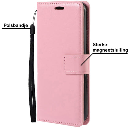 OPPO A16s Hoesje Bookcase Cover met Kaarthouder - Lichtroze