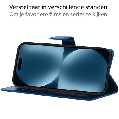 iPhone 15 Plus Hoesje Bookcase Cover met Kaarthouder - Donkerblauw