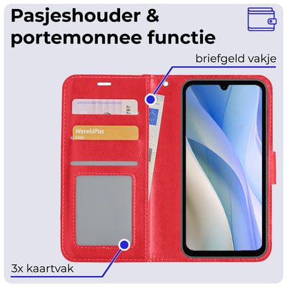 Samsung A15 Hoesje Bookcase Cover met Kaarthouder - Rood