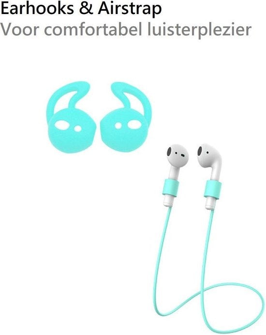 AirPods 2 Hoesje Siliconen 3-in-1 met Clip - Turquoise