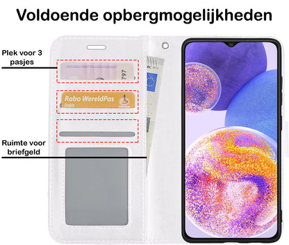 Samsung A23 Hoesje Bookcase Cover met Kaarthouder - Wit
