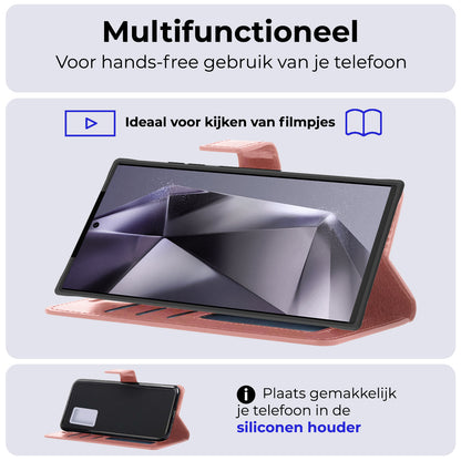 Samsung S24 Ultra Hoesje Bookcase Cover met Kaarthouder - Rosé goud