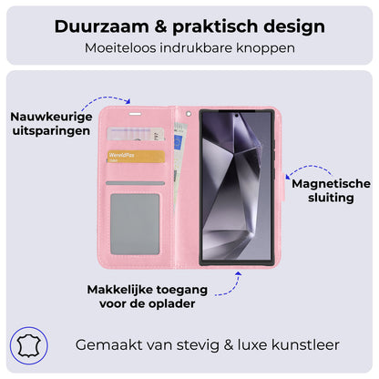 Samsung S24 Ultra Hoesje Bookcase Cover met Kaarthouder - Lichtroze