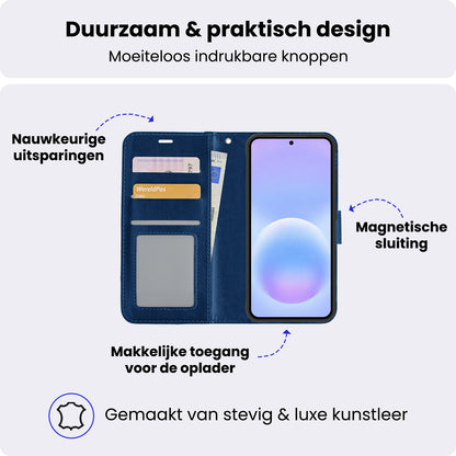 Samsung A57 Hoesje Bookcase Cover met Kaarthouder - Donkerblauw