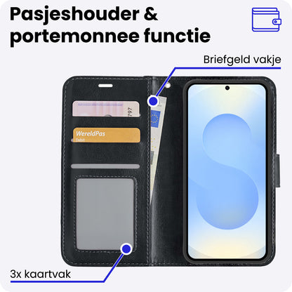 Samsung S25 Edge Hoesje Bookcase Cover met Kaarthouder - Zwart