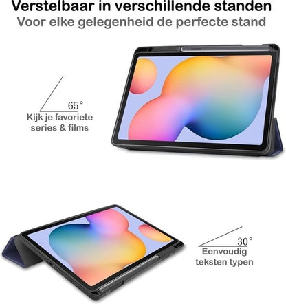 Samsung Galaxy Tab S6 Lite Trifold Bookcase Hoes met Penhouder voor S Pen - Donkerblauw