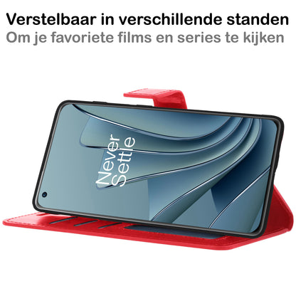 OnePlus 10 Pro Hoesje Bookcase Cover met Kaarthouder - Rood