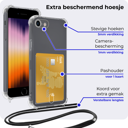 iPhone 7 Hoesje Kaarthouder met Koord Backcover Shockproof - Transparant