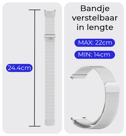 Milanese Horlogeband Geschikt voor Samsung Watch 6 Bandje Milanees - Polsbandje Met Magneetsluiting Geschikt voor Samsung Galaxy Watch 6 Bandje Milanees - Zilver