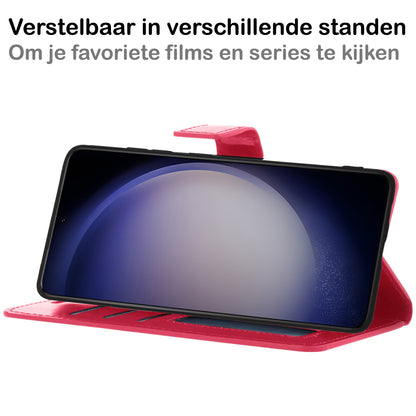 Samsung S23 Plus Hoesje Bookcase Cover met Kaarthouder - Donkerroze