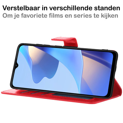 OPPO A16 Hoesje Bookcase Cover met Kaarthouder - Rood