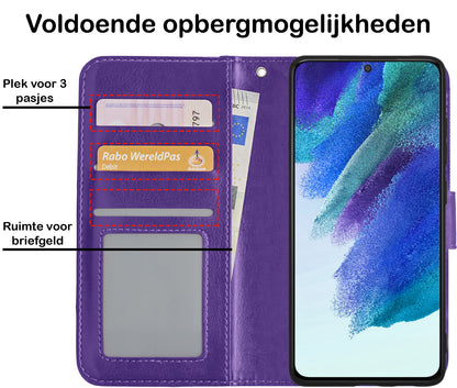 Samsung S21 FE Hoesje Bookcase Cover met Kaarthouder - Paars