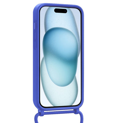 iPhone 15 Pro Hoesje Met Telefoonkoord en Pasjeshouder Siliconen - Felblauw