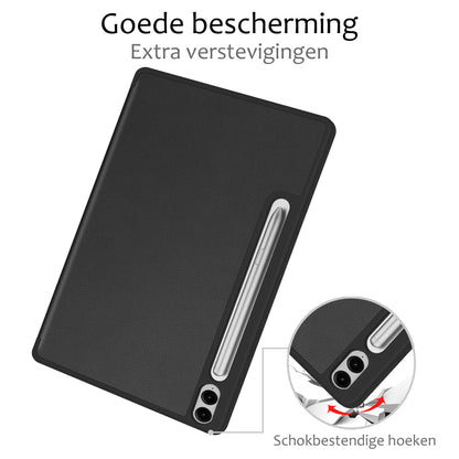 Samsung Galaxy Tab S9 FE Plus Trifold Bookcase Hoes met Penhouder voor S Pen - Zwart