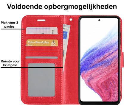 Samsung A53 Hoesje Bookcase Cover met Kaarthouder - Rood